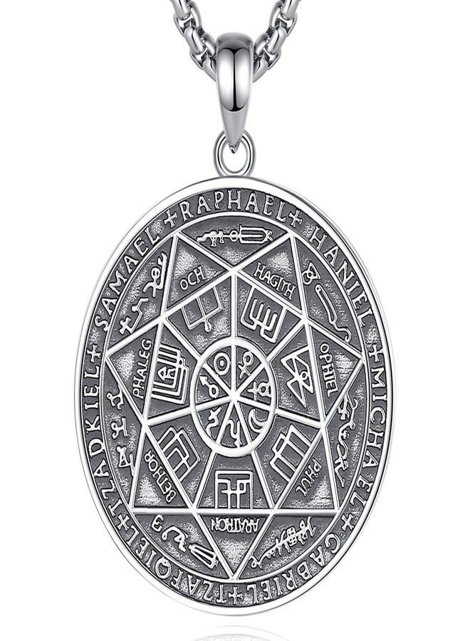 EUDORA S925 Sterling Silver Sacred Sigil Seal of the Seven Archangels 7 Archangels Necklace for Women Men, Runes Pendant Medallion Spiritual Protection Amulet Jewelry Gift for Father Mother,22+2inch, - Image 1