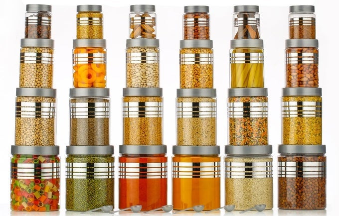 AIRTIGHT PLASTIC PET STORAGE JAR AND CONTAINER SET FOR KITCHEN STORAGE WITH SPOONS, KITCHEN DABBA SET, GROCERY BOX WITH DIFFERENT CAPACITIES (SET OF 24) (1200, 650, 350, 250 ML) (SILVER)