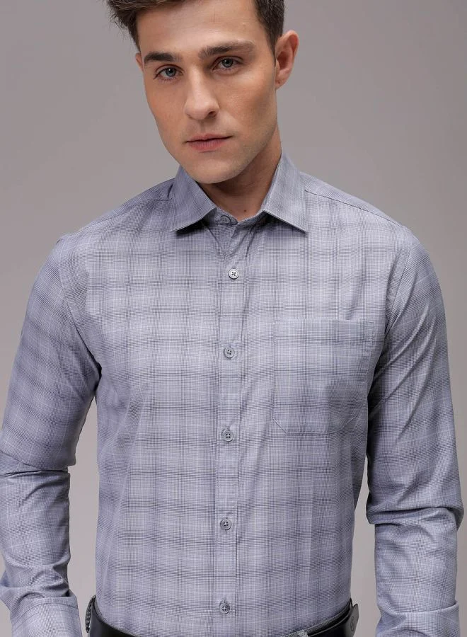 شركة المرآب الهندية Men Slim Fit Checkered Full Sleeves Cutaway Collar Formal Shirt