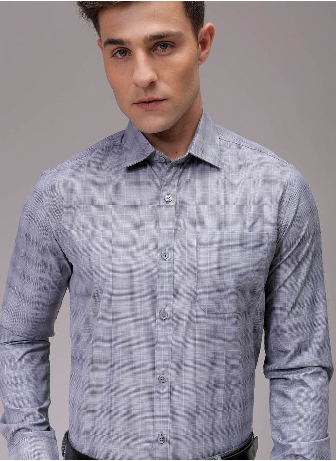 The Indian Garage Co Men Slim Fit Checkered Full Sleeves Cutaway Collar Formal Shirt  - Image 1