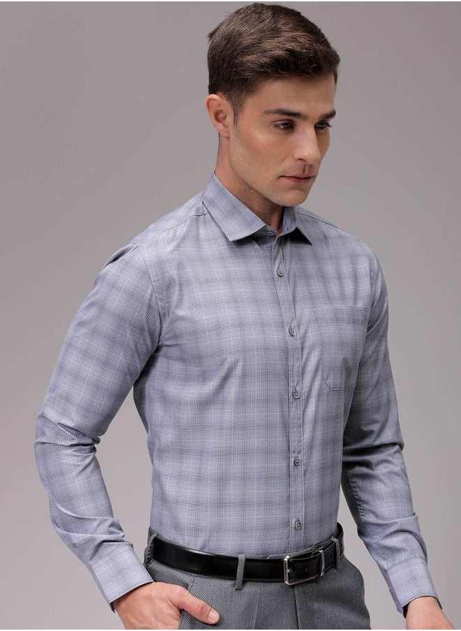 The Indian Garage Co Men Slim Fit Checkered Full Sleeves Cutaway Collar Formal Shirt  - Image 4