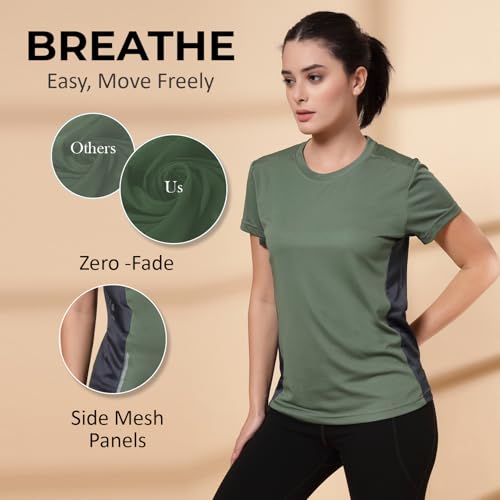 CHKOKKO Gym Tshirt for Women Workout Dry Fit t Shirt Sports Tshirt Lightweight Round Neck Breathable Half Sleeve Activewear Mesh Running Yoga Tops for Woman LightGreen 4XL - Image 3