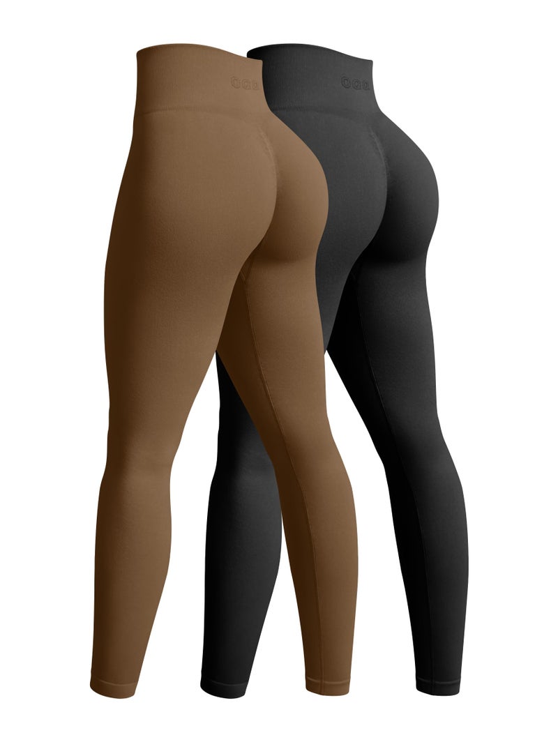 OQQ Women's 2 Piece Yoga Legging Seamless Workout High Waist Butt Liftings Athletic Leggings Black Coffee - Image 1