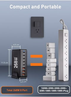 Digisand 268W GaN USB C Charger, 8 Port Type C Fast Charging Station Hub Block, Wall Charger Power Strip Adapter Plug Cube 5 PD USB C 3 QC USB A Laptop Charger for MacBook Air Sumsung S23 iPhone 15 14 iPad  - Image 3