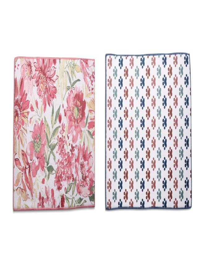 VRT Ultra Absorbent Reversible Microfiber Dish Drying Mat (38*58cm) and Protector for Kitchen Countertops, Sinks - Folds for Compact Storage - Extra Large (Pink Flower and Bear Paw) (Pack of 2) - Image 1