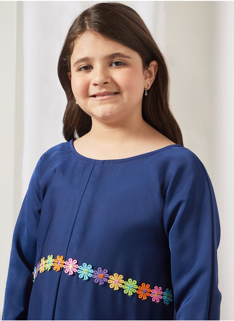 Hayat - Kids Butterfly Abaya With Contrasting Embellishment - Image 1