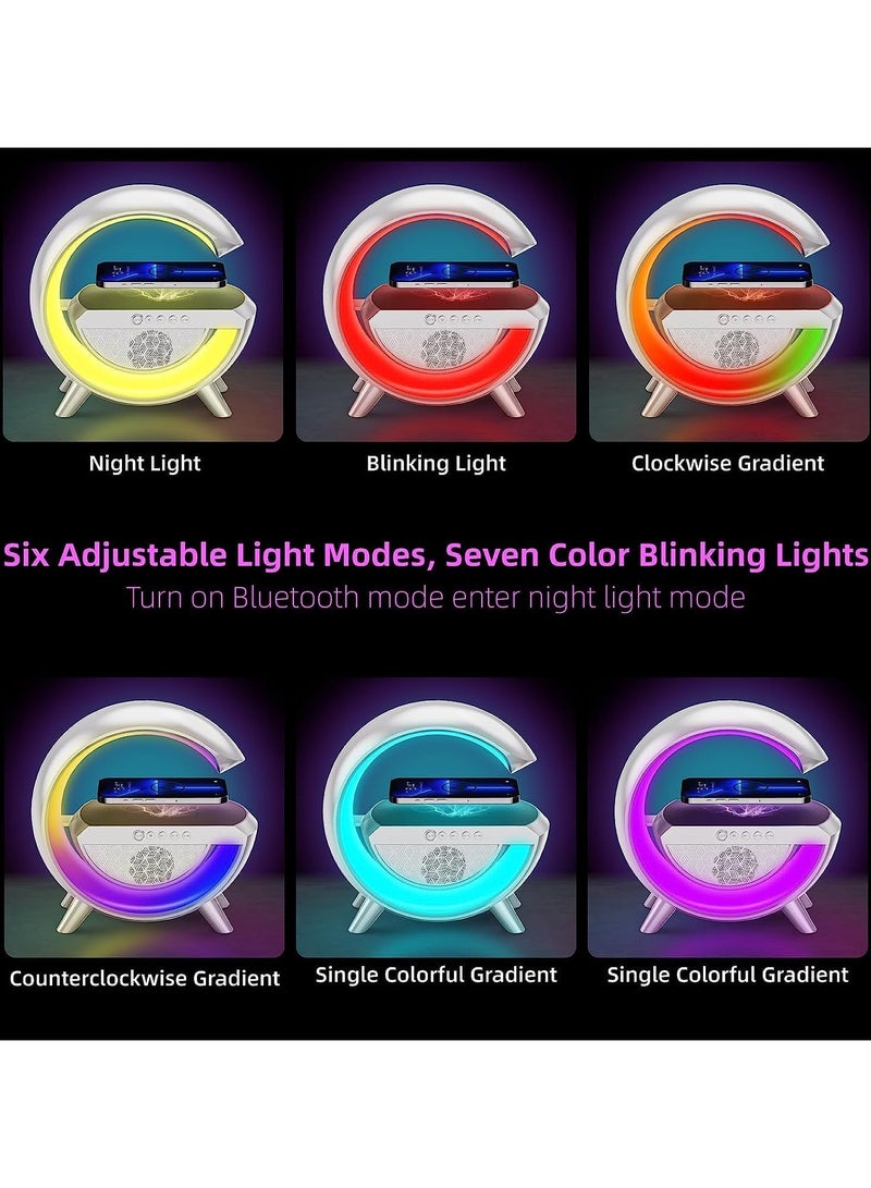 مصباح طاولة مع شاحن لاسلكي - إضاءة متغيرة الألوان بتقنية RGB قابلة للتعتيم - مكبر صوت بلوتوث يتزامن مع الموسيقى - ضوء ذكي وشاحن - مثالي لغرفة النوم - Image 4