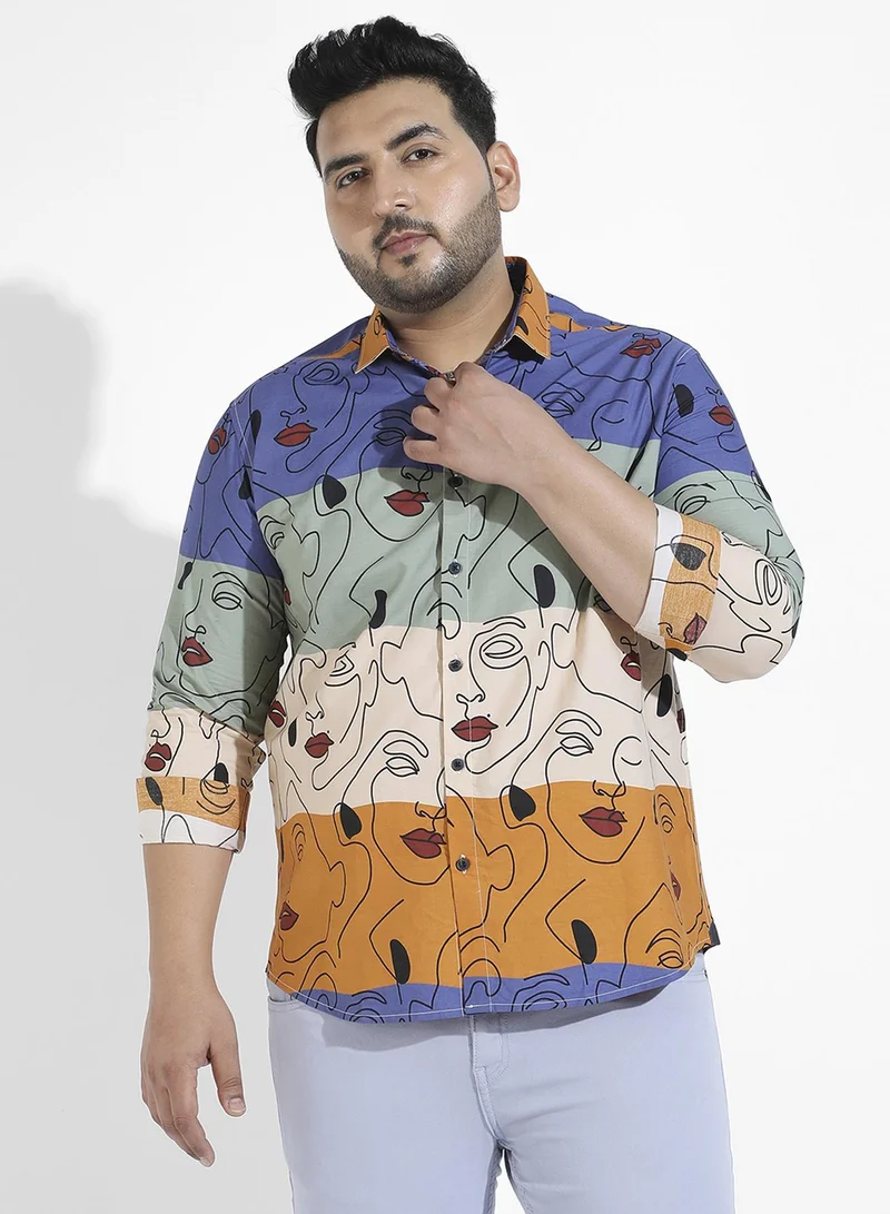 Instafab Plus Instafab Plus Men's Multicolour Face Line Shirt For Casual Wear | Spread Collar | Long Sleeve | Button Closure | Cotton Shirts Crafted With Comfort Fit For Everyday Wear