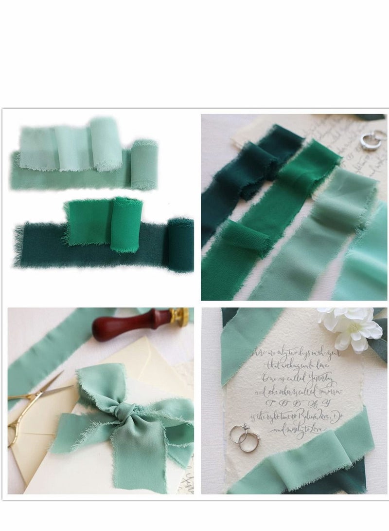 KASTWAVE Handmade Fringe Chiffon Ribbon, 3 Rolls 3.8cm x 5 Yard(4.5m) Silk-Like Ribbon Cream Green Ribbons Set for Wedding Invitations, Bridal Bouquets, Gifts Wrapping, DIY Crafts - Image 3