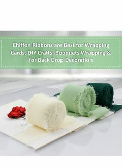KASTWAVE Handmade Fringe Chiffon Ribbon, 3 Rolls 3.8cm x 5 Yard(4.5m) Silk-Like Ribbon Cream Green Ribbons Set for Wedding Invitations, Bridal Bouquets, Gifts Wrapping, DIY Crafts  - Image 5