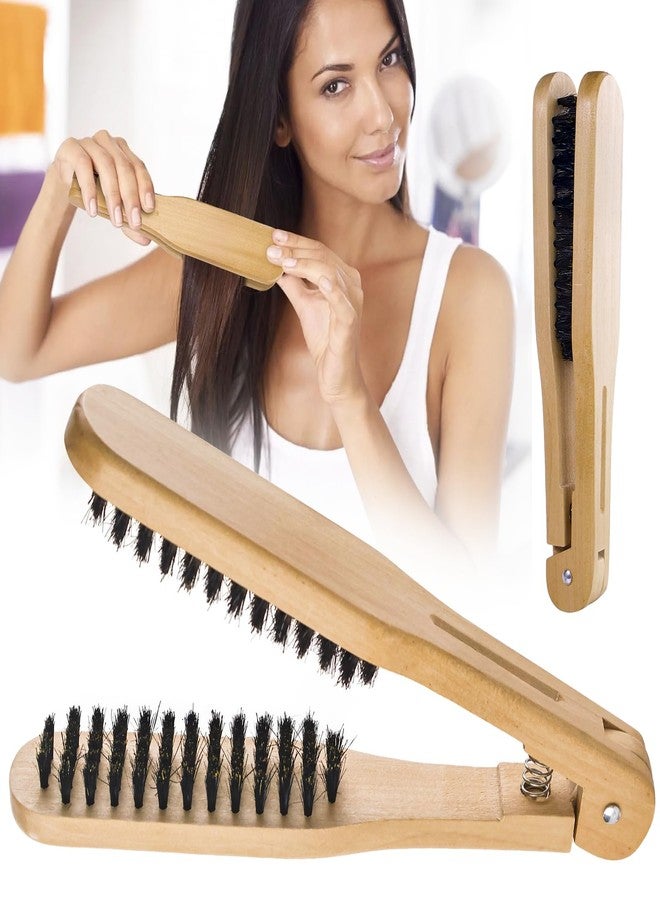 Chazcool Double Sided Bristle Hair Brush, Clamp Hair Brush Use for Smoothing and Straight Hair Styles, Wooden Hair Straightening Brush - Image 1