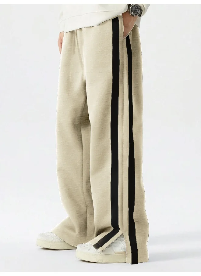 Maniac Maniac Mens ColorBlock Side Tap Biscuit and Black Color Baggy Fit Pant