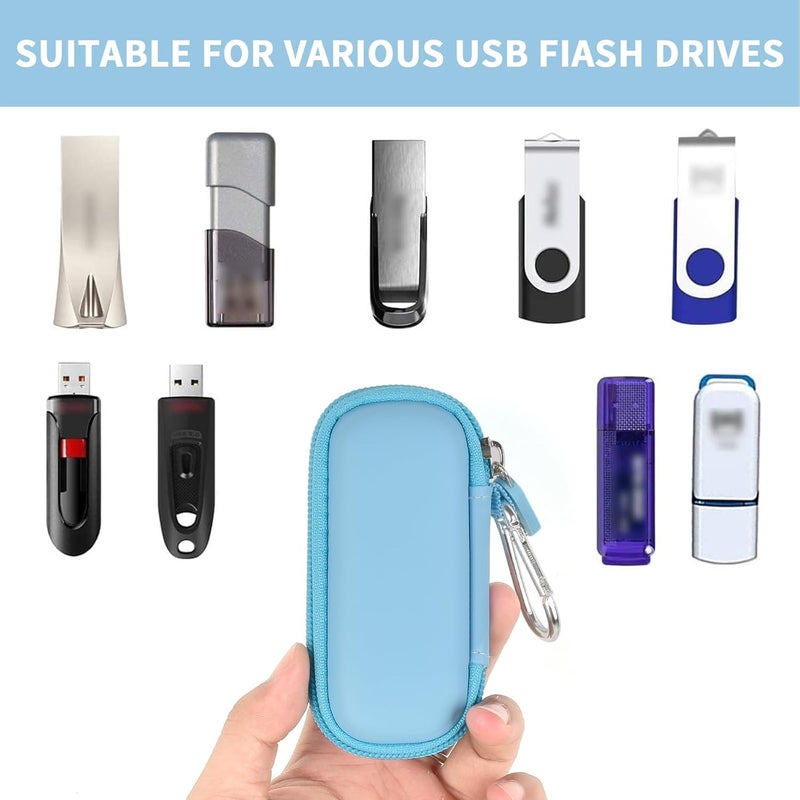 ALKOO USB Flash Drive Case, SD Card Holder Compatible with Thumb Drive, Memory Cards, SDXC SDHC Storage Bag, Electronic Accessories Organizer for SanDisk for Samsung for Inland (Light Blue) - Image 2