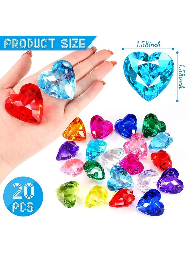 KASTWAVE Diving Gem Pool Toys 32 Pcs Colorful Crystal Acrylic Heart Shape Diamond Summer Swimming Party Favors Underwater Gem Diving Toy For Boys And Girls Color Mixing - Image 2