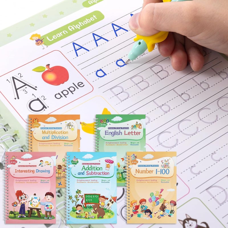 BIGTREE Magical Handwriting Workbooks Handwriting Practice Copybook Aid Magic Pen Reusable Copybook Grooves Template Design for Children Books Suitable for Children's Learning (5) - Image 1