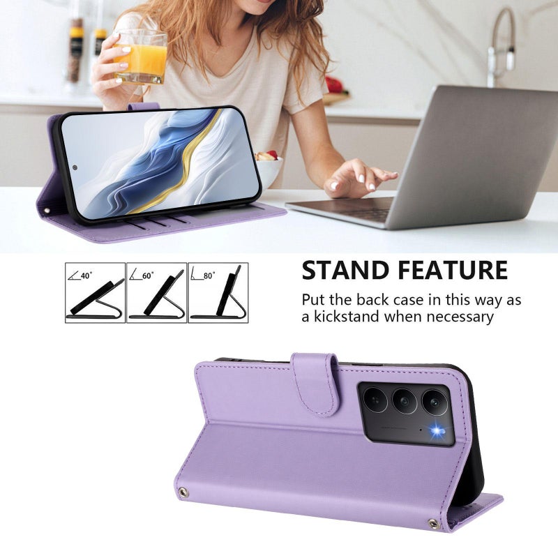 إيروريكس جراب هاتف من جلد القطة المنقوش مع حزام يد لهاتف Realme C75 4G Global / 14x 5G India (أرجواني فاتح) - Image 3