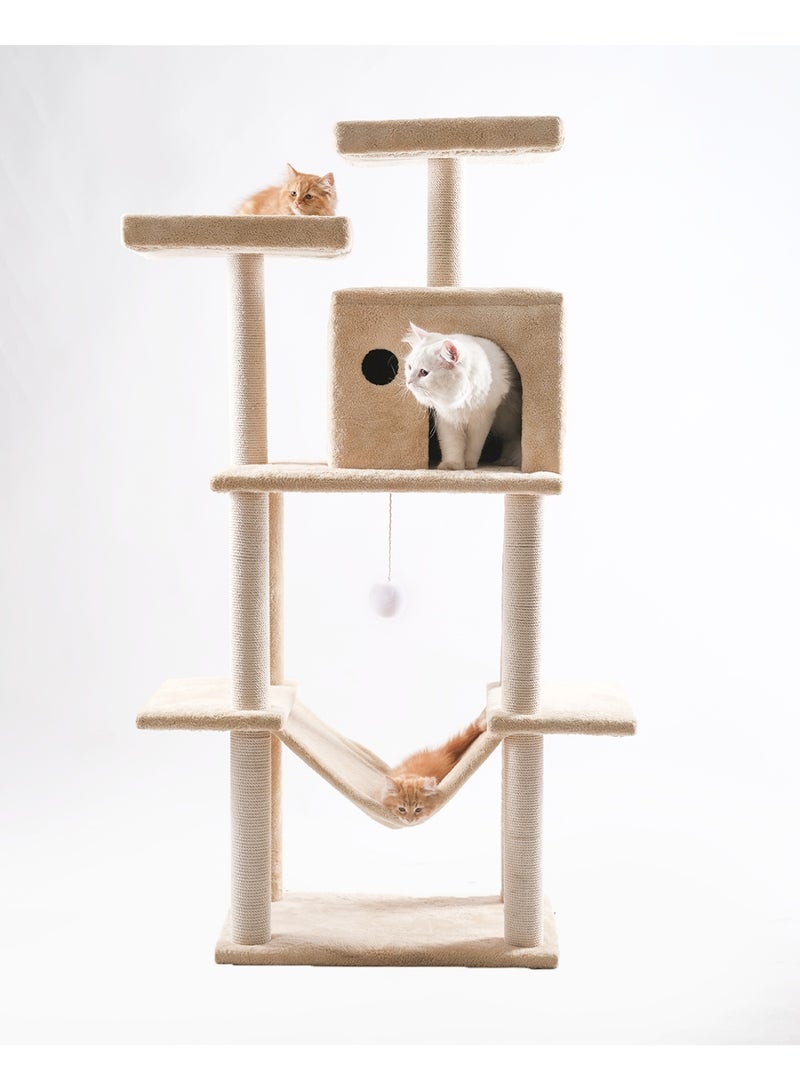 برج لعب وخدش للقطط متعدد المستويات مع بيوت وأراجيح ارتفاع 155 سم - Image 1
