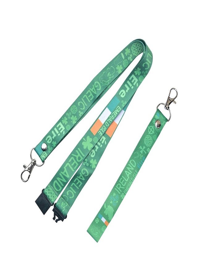 Inking House Ireland Lanyard & Key tag SET - Irish Flag shamrock Celtic Cross Symbols Eira Gaelic…, Green - Image 1