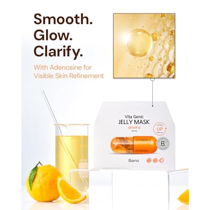 BANO Vita Genic Jelly Face Glowing Mask 10EA – Hydrating Sheet Mask for Sensitive Skin, Korean Glass Skin Care with Vitamin C, Biotin & Niacinamide, Fragrance-Free - Image 5