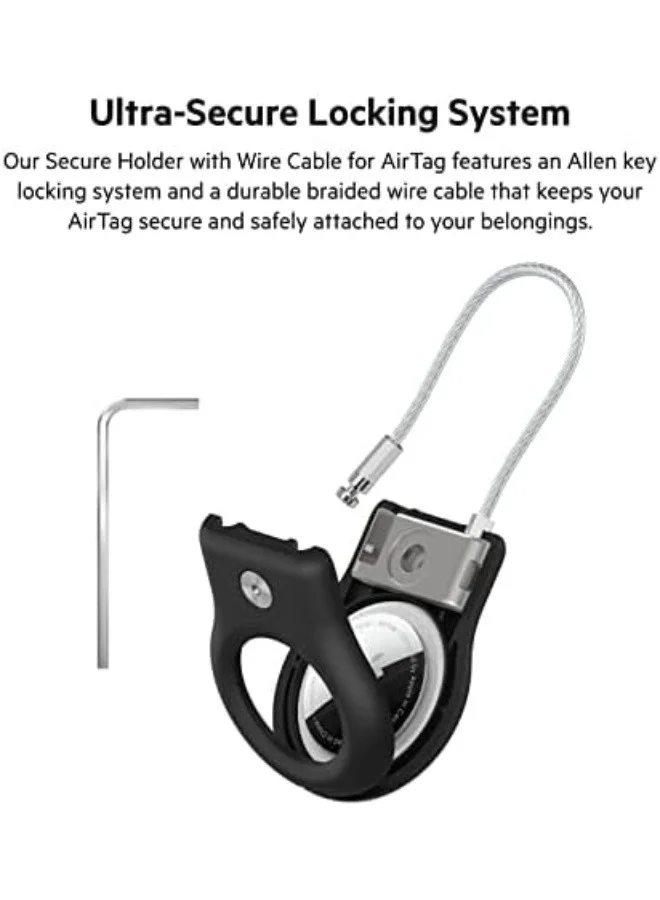 belkin AirTag Case with Ultra Strong Wire Cable, Secure Holder Protective Cover for AirTag, Advanced Scratch Resistance,  AirTag Accessory - Black