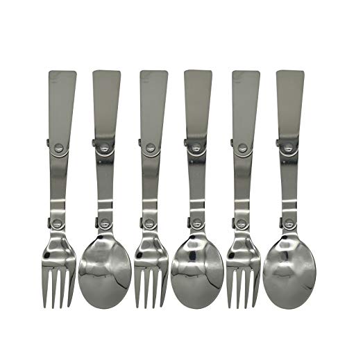 Maydahui 6 PCS Foldable Spoon Fork Portable Camping Cutlery SUS 1810304Stainless Steel Spork MultiFunctional Folding Fruit Forks for Travel Outdoors Tableware Hiking Survival Camping
