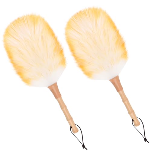 iHUFeather Lambswool Duster for Cleaning with Solid Wooden Handle Leather Hang Strap 14.9 inch Natural Feather Duster for Cleaning Ceiling Fans Window Blinds Computer Furniture(2 Pack) - Image 1