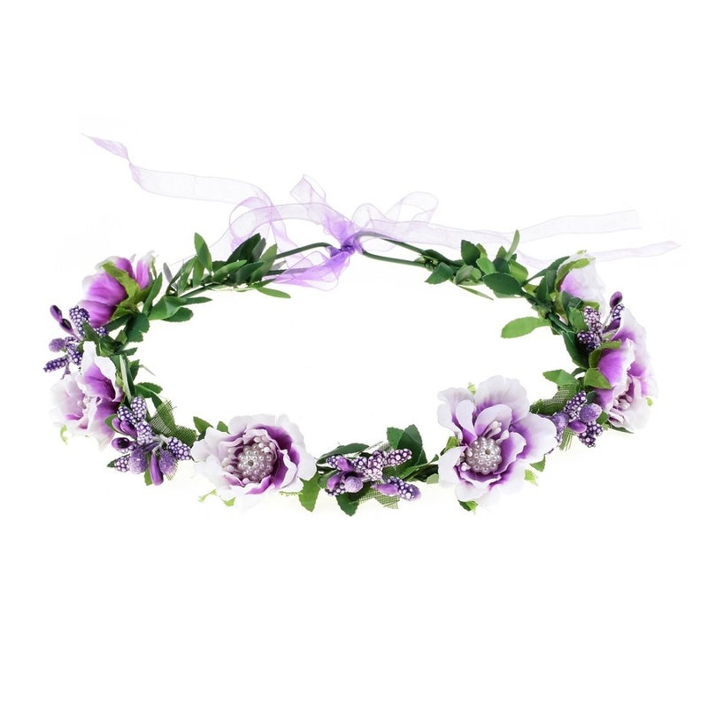 Vividsun Flower Crown for Girls Floral Garland Headpiece with Adjustable Rose Flowers Purple