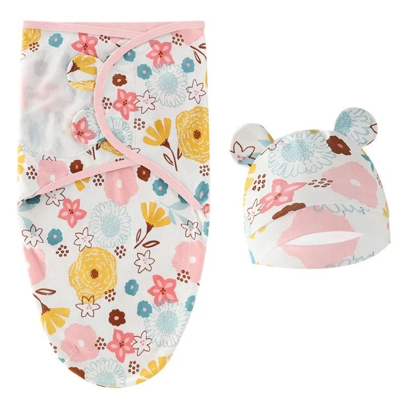 Y&D Baby Swaddle Wrap with Hat Set - Soft Cotton Swaddle Blanket for Newborn Infant Sleep (Swaddlers) - Image 1