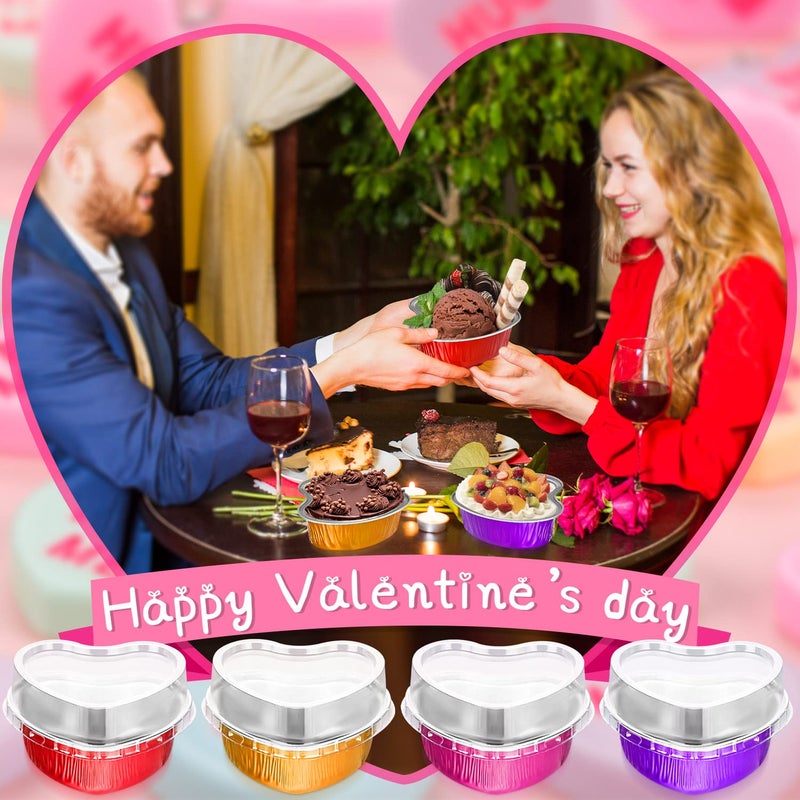 Ffniu Heart Shaped Aluminum Pans  40 Packs Aluminum Heart Cake Pans With Lids For Baking  3.4 Ounces/ 100 Ml Cupcake Cup Pan Baking Pans For Valentine'S Day Wedding Parties - Image 5