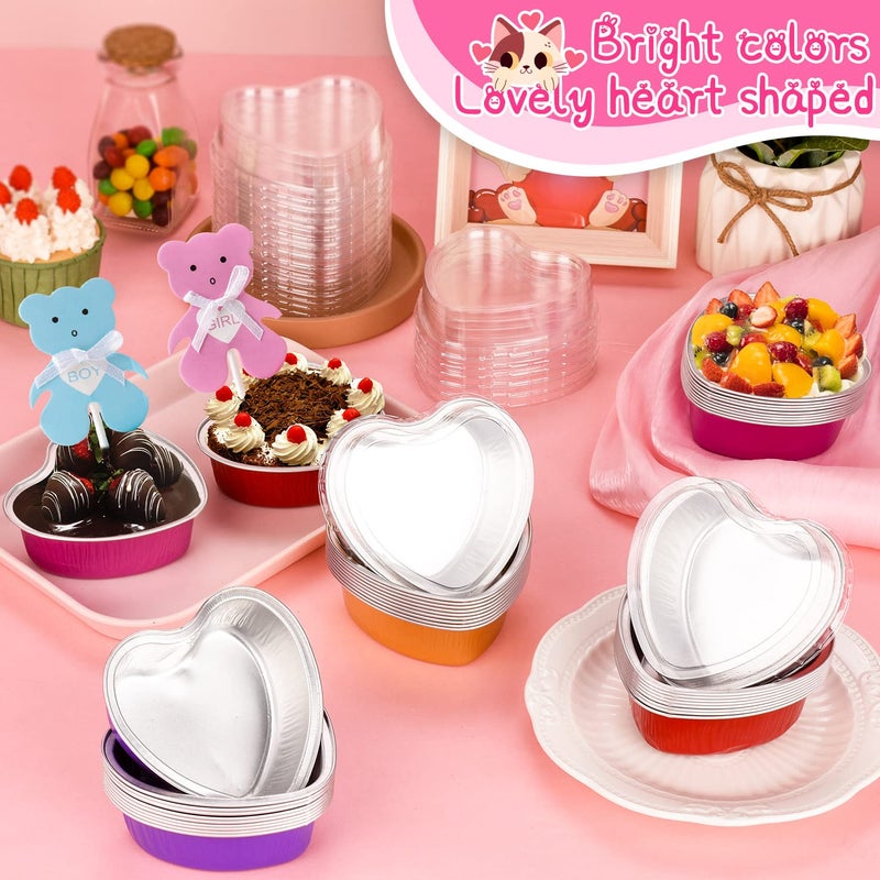 Ffniu Heart Shaped Aluminum Pans  40 Packs Aluminum Heart Cake Pans With Lids For Baking  3.4 Ounces/ 100 Ml Cupcake Cup Pan Baking Pans For Valentine'S Day Wedding Parties - Image 2