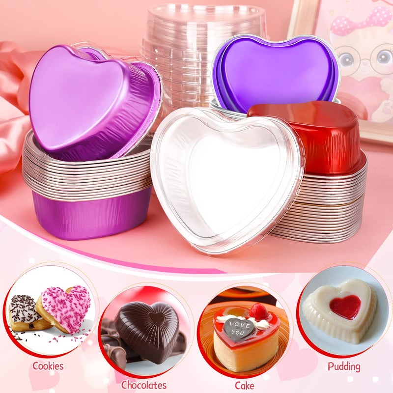Ffniu Heart Shaped Aluminum Pans  40 Packs Aluminum Heart Cake Pans With Lids For Baking  3.4 Ounces/ 100 Ml Cupcake Cup Pan Baking Pans For Valentine'S Day Wedding Parties - Image 3