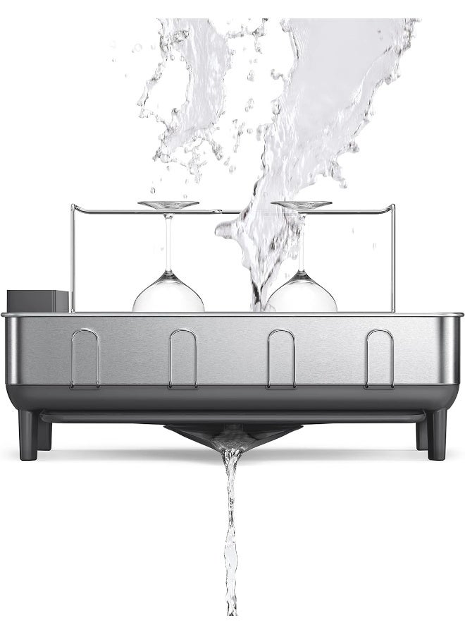 simplehuman Kitchen Dish Drying Rack with Swivel Spout, FingerprintProof Stainless Steel Frame, Grey Plastic - Image 3
