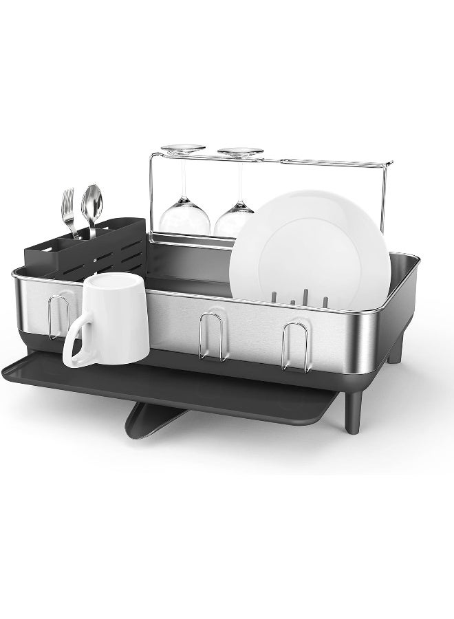 simplehuman Kitchen Dish Drying Rack with Swivel Spout, FingerprintProof Stainless Steel Frame, Grey Plastic - Image 1