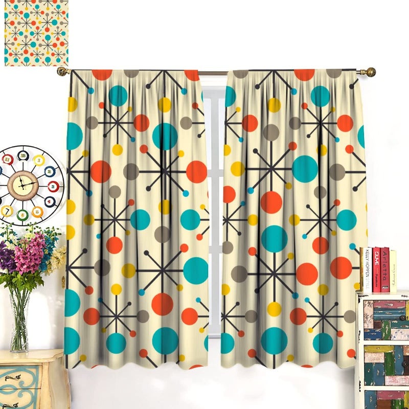 JESTRONRY Mid Century Curtains,Mid Century Fifties Modern Retro Colors Pattern Blackout Rod Pocket Window Drapes for Living Room Bedroom Kitchen Bathroom Home Decor 42x45in - Image 3