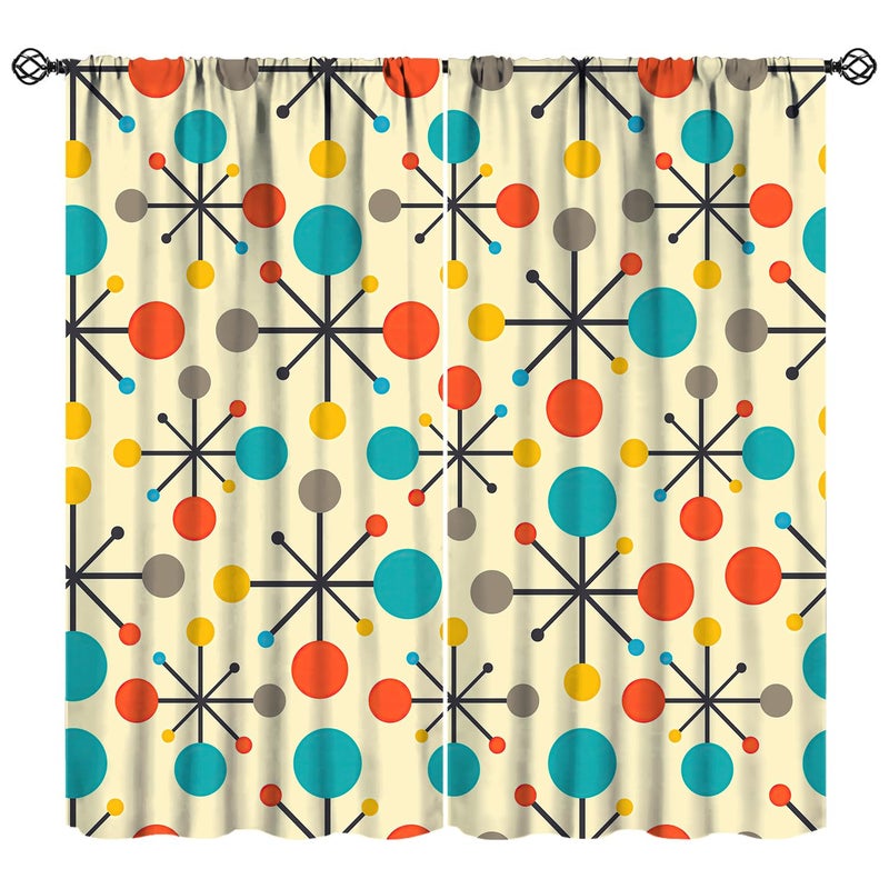 JESTRONRY Mid Century Curtains,Mid Century Fifties Modern Retro Colors Pattern Blackout Rod Pocket Window Drapes for Living Room Bedroom Kitchen Bathroom Home Decor 42x45in - Image 1