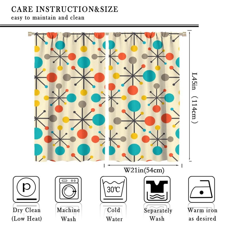 JESTRONRY Mid Century Curtains,Mid Century Fifties Modern Retro Colors Pattern Blackout Rod Pocket Window Drapes for Living Room Bedroom Kitchen Bathroom Home Decor 42x45in - Image 2