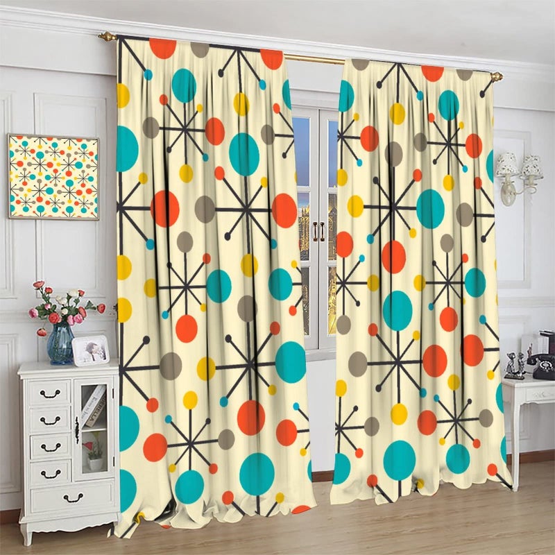 JESTRONRY Mid Century Curtains,Mid Century Fifties Modern Retro Colors Pattern Blackout Rod Pocket Window Drapes for Living Room Bedroom Kitchen Bathroom Home Decor 42x45in - Image 4