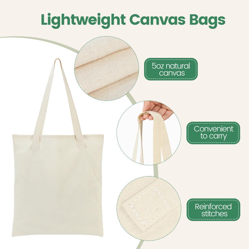 Carbrea 12 Pack Canvas Tote Bag - Lightweight Thin Tote Bags Bulk Blank Shopping Reusable Grocery Bags for DIY Gift Sublimation Activity - Beige - Image 5