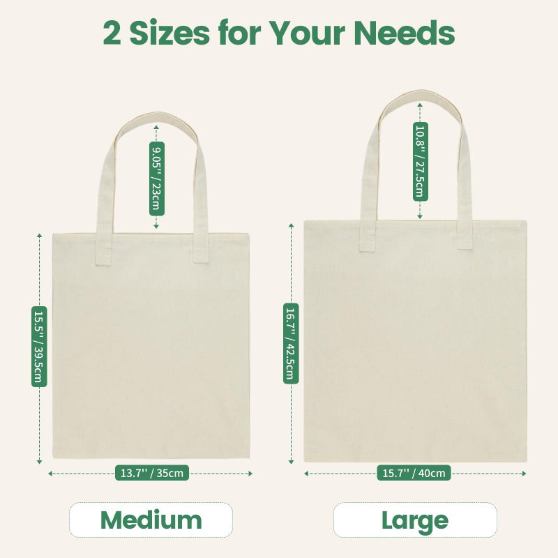 Carbrea 12 Pack Canvas Tote Bag - Lightweight Thin Tote Bags Bulk Blank Shopping Reusable Grocery Bags for DIY Gift Sublimation Activity - Beige - Image 4