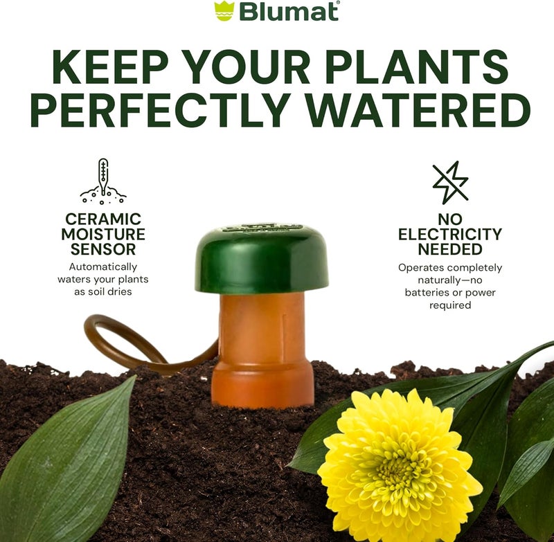 Blumat Classic Self-Watering Stakes - Automatic Drip Irrigation System for Indoor Plant Watering & Outdoor - Water Drip Solution for Potted Plants - Slow Release Stakes, 12 Pack, w Adapter - Image 4
