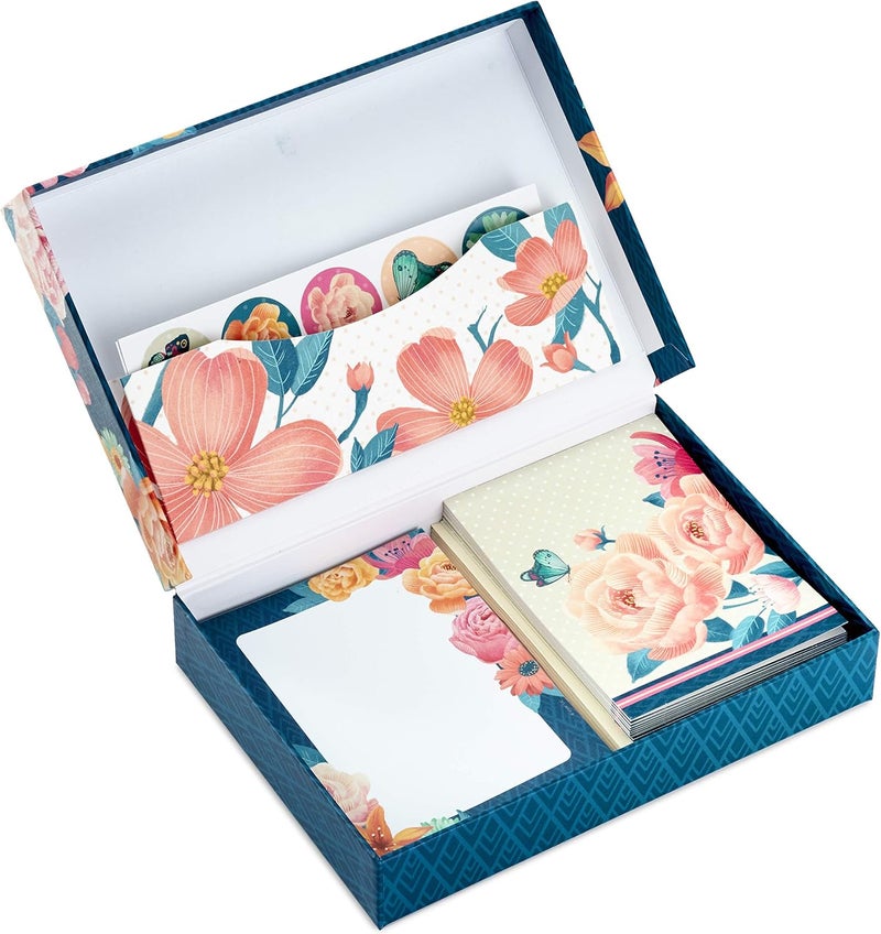 Hallmark Stationery Set With Desk Organizer, Floral (10 Blank Cards With Envelopes, 20 Writing Sheets With Envelopes, 75-Sheet Notepad, 30-Seals) - Image 1