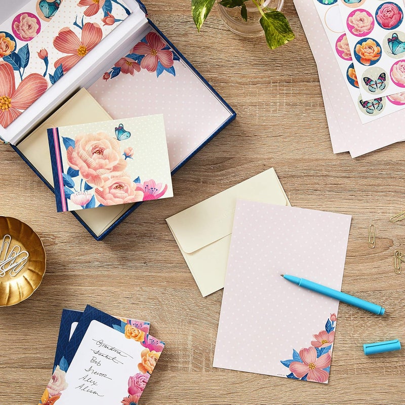 Hallmark Stationery Set With Desk Organizer, Floral (10 Blank Cards With Envelopes, 20 Writing Sheets With Envelopes, 75-Sheet Notepad, 30-Seals) - Image 2