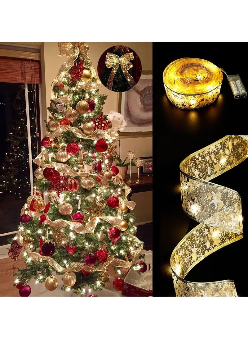 Christmas Ribbon Lights, 39.3 feet/12 Meters Bright Ribbon Lights used for Christmas Tree Decoration, Sparkling String Lights Suitable for Tree, Wedding, Party, Garden Decoration(Gold) - Image 1