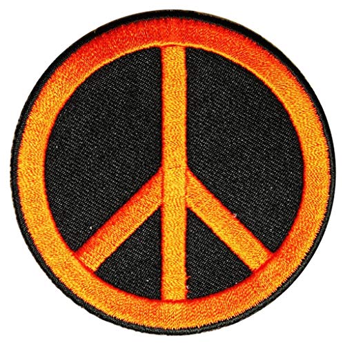 Motohog Unique Embroidered Iron & Sew on Patch (Peace Symbol, Orange) 3.2X3.2 inches - Image 1