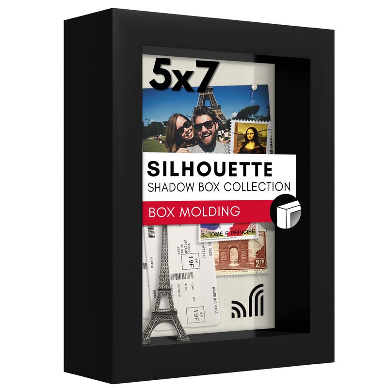 Americanflat Americanflat 5x7 Shadow Box Frame with ShatterResistant Glass  Silhouette Collection  Small Shadow Box Display Case for Tabletop and Wall Display  Black with Soft Felt Back 