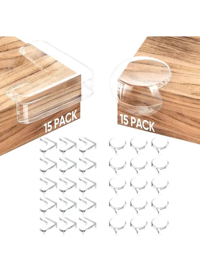 Transparent Silicone Furniture Corner Protectors 15 Round and 15 Straight Bumpers Set - Image 1