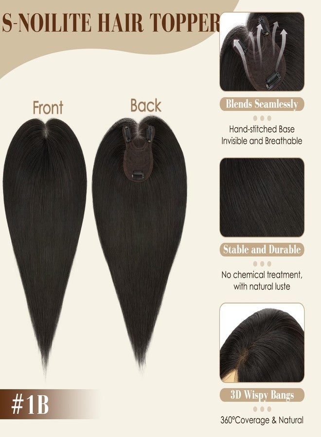 S-noilite S-noilit Human Hair Toppers for Women,360°3D Cover Hairs Topper for Women no Bangs Hand-Tied Invisible Upgrade Swiss Base Middle Part Clip in Hairpieces Jet Black 12inch - Image 3