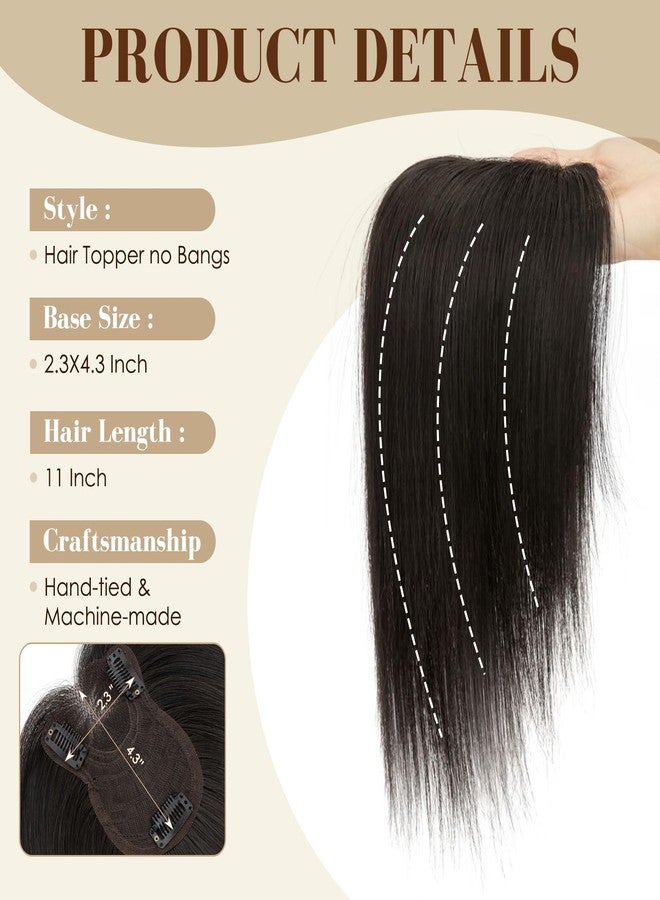 S-noilite S-noilit Human Hair Toppers for Women,360°3D Cover Hairs Topper for Women no Bangs Hand-Tied Invisible Upgrade Swiss Base Middle Part Clip in Hairpieces Jet Black 12inch - Image 2