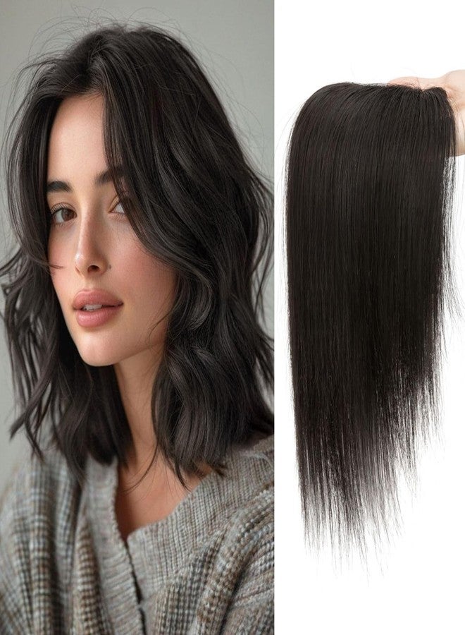 S-noilite S-noilit Human Hair Toppers for Women,360°3D Cover Hairs Topper for Women no Bangs Hand-Tied Invisible Upgrade Swiss Base Middle Part Clip in Hairpieces Jet Black 12inch - Image 1