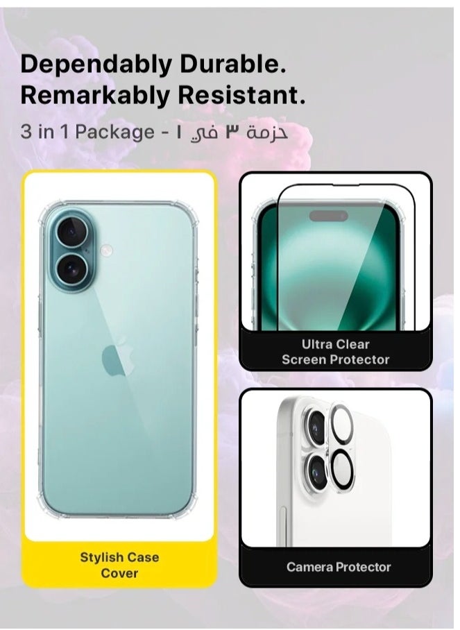 iPhone 16 Plus Case Clear Cover Anti-Yellowing Cases with Screen Protector and Camera Lens Protector, Full Coverage Set for Apple iPhone 16 Plus 6.7 inch